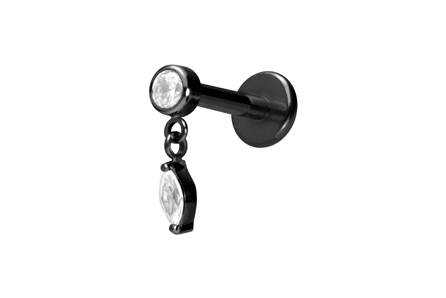 Titan Labret Piercing mit Push Fit KRISTALL + KRISTALLTROPFEN